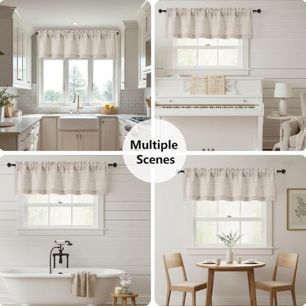 Linen Valances for Windows 1 Pcs, Light Filtering Textured Farmhouse Short Small Valance Curtains Bathroom Basement Living Room Bedroom, Rod Pocket Half Over Sink, 60Wx14L Inch 60"W x 14"L (Pack of 1)
