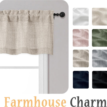 Linen Valances for Windows 1 Pcs, Light Filtering Textured Farmhouse Short Small Valance Curtains Bathroom Basement Living Room Bedroom, Rod Pocket Half Over Sink, 60Wx14L Inch 60"W x 14"L (Pack of 1)