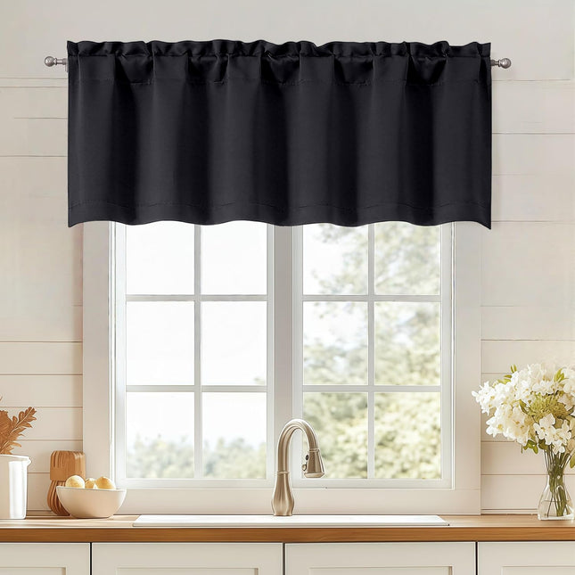 Black Valances for Windows Small Blackout Curtains Kitchen Bedroom Living Room Rod Pocket Privacy
