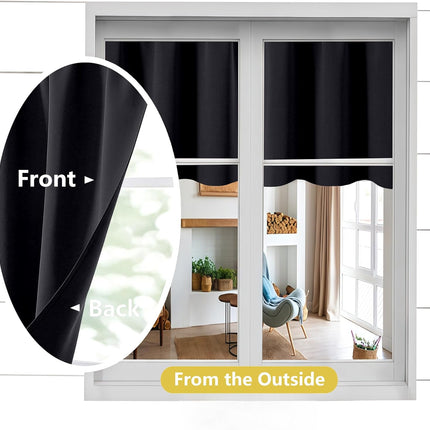 Black Valances for Windows, Small Blackout Curtains Kitchen Bedroom Living Room, Rod Pocket Privacy Modern Solid Short Window Treatment Valance Bathroom Panels, 60" Wx18 L,1 Piece 60"W x 18"L (Pack of