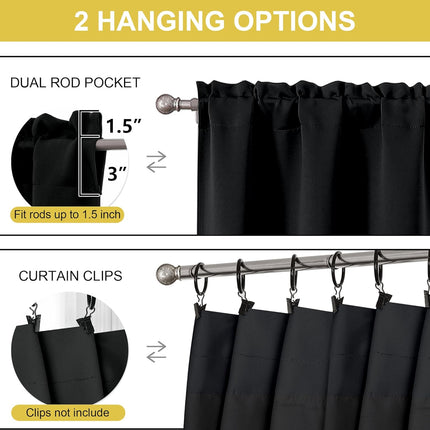 Black Valances for Windows, Small Blackout Curtains Kitchen Bedroom Living Room, Rod Pocket Privacy Modern Solid Short Window Treatment Valance Bathroom Panels, 60" Wx18 L,1 Piece 60"W x 18"L (Pack of