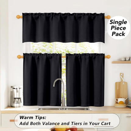 Black Valances for Windows, Small Blackout Curtains Kitchen Bedroom Living Room, Rod Pocket Privacy Modern Solid Short Window Treatment Valance Bathroom Panels, 60" Wx18 L,1 Piece 60"W x 18"L (Pack of