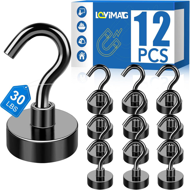 Magnetic Hooks 12 Pack 30lbs Plus Magnet Hook 2026 Cruise Cabin Ship Essentials Heavy Duty in Black