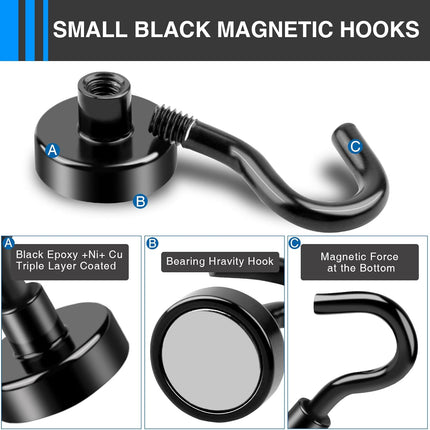 Magnetic Hooks, 12 Pack 30lbs+ Magnet Hook 2026 Cruise Cabin Ship Essentials Heavy Duty Strong Magnets Refrigerator Fridge Hanging for Classroom Beach Vacation Kitchen Grills (Black) Black 0.63in x