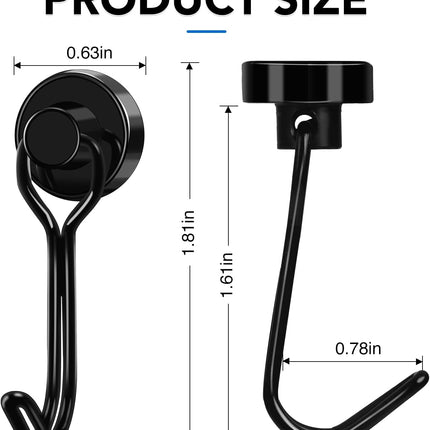 Hooks, 30lbs+ Magnetic Magnet Hook 2026 Cruise Cabin Ship Essentials Heavy Duty Strong Refrigerator Fridge Hanging for Classroom Beach Vacation Kitchen Grills Home Mug Hanger (6 Pack) Black 0.63in x