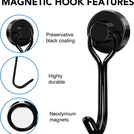 Hooks, 30lbs+ Magnetic Magnet Hook 2026 Cruise Cabin Ship Essentials Heavy Duty Strong Refrigerator Fridge Hanging for Classroom Beach Vacation Kitchen Grills Home Mug Hanger (6 Pack) Black 0.63in x