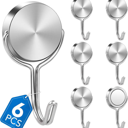 Magnetic Hooks for Cruise Cabins, 60Lbs Swivel Heavy Duty, Ship Essentials, Locker Accessories, Magnet Hook Classroom, Refrigerator, Hanging, Grill -6 Pack Silver 1x2inch