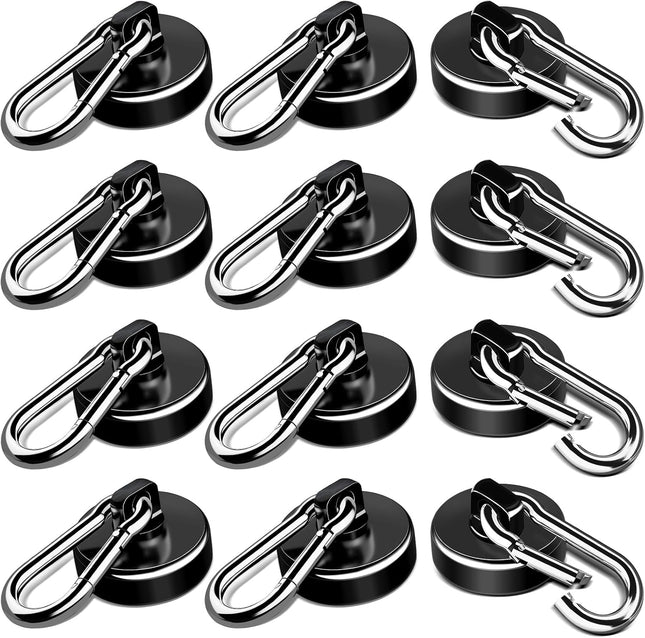 Strong Magnetic Hooks 70LBS Hooks Heavy Duty Neodymium Magnets with Carabiner Hook Magnet Swivel in Black