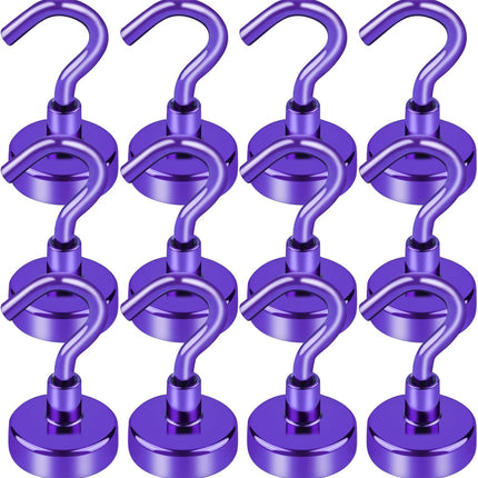 Cruise Essentials, 28lbs Magnetic Hooks for Cabins, Purple Magnets Door, Strong Hanging, Refrigerator, Celling, Grill - 12 Pack