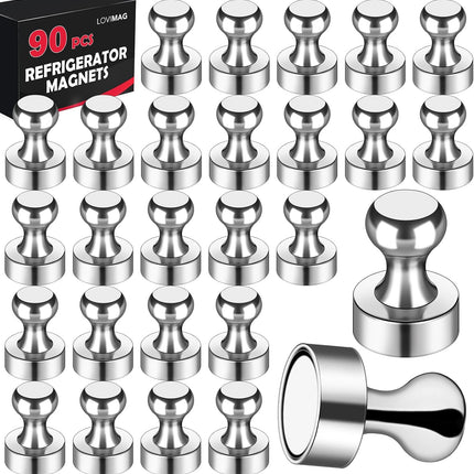 90Pcs Refrigerator Magnets - Strong Neodymium Fridge for Whiteboard, Metal Push Pin Magnets, Ideal Kitchen, Office, School