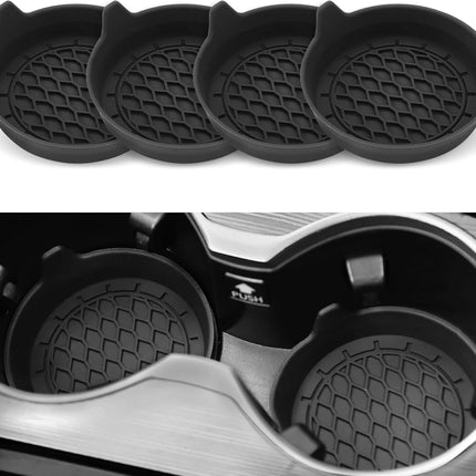 Car Cup Holder Coaster, Silicone Insert, Universal Non-Slip Holders, Accessories Interior for Women and Man Sets 4 Pack Black -