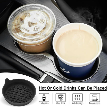Car Cup Holder Coaster, Silicone Insert, Universal Non-Slip Holders, Accessories Interior for Women and Man Sets 4 Pack Black -