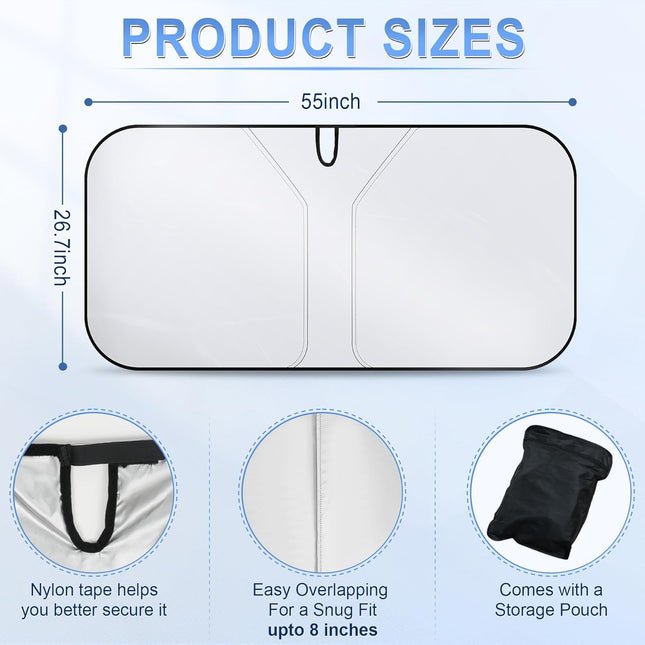 300T Universal Car Windshield Sun Shade Foldable Reflective for & Window Shades with Overlapping – product detail