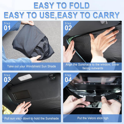 300T Universal Car Windshield Sun Shade, Foldable Reflective for & Window Shades with Overlapping Design, Interior Accessories (55" L x 26.7" W) - Standard