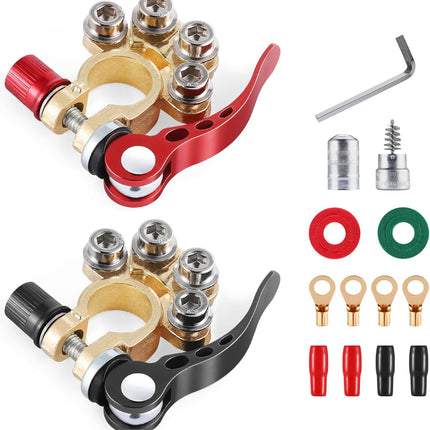 Car Battery Terminal Connector, 4 Way Positive and Negative Pole Quick Release Clip, Applicable to SAE/JIS A Type Post, Compatible with Cars, Trucks More（Gold-A） Way-Gold-A -