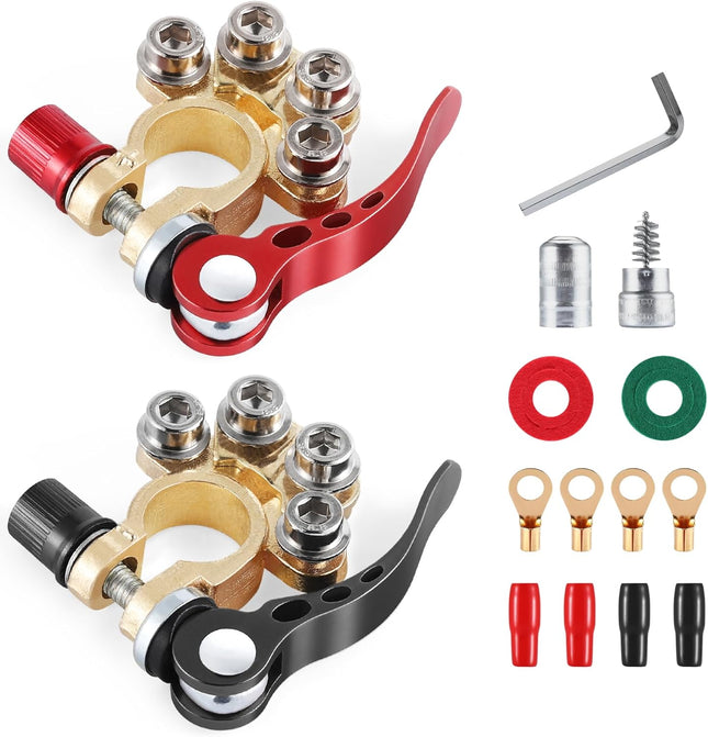Car Battery Terminal Connector 4 Way Positive and Negative Pole Quick Release Clip Applicable to in Gold