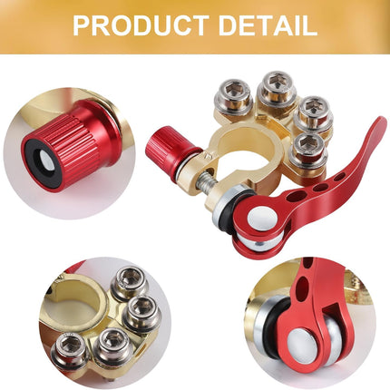 Car Battery Terminal Connector, 4 Way Positive and Negative Pole Quick Release Clip, Applicable to SAE/JIS A Type Post, Compatible with Cars, Trucks More（Gold-A） Way-Gold-A -