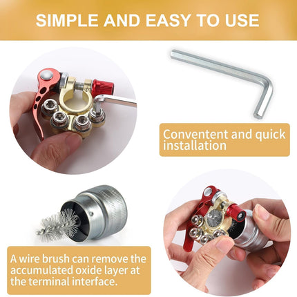 Car Battery Terminal Connector, 4 Way Positive and Negative Pole Quick Release Clip, Applicable to SAE/JIS A Type Post, Compatible with Cars, Trucks More（Gold-A） Way-Gold-A -