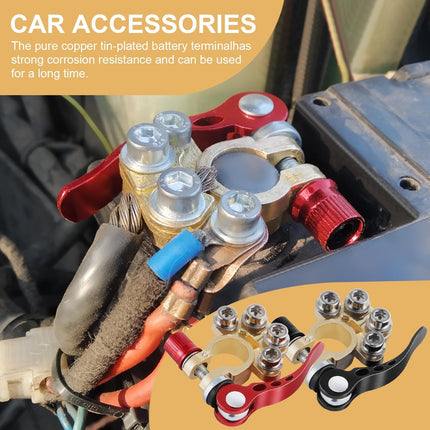 Car Battery Terminal Connector, 4 Way Positive and Negative Pole Quick Release Clip, Applicable to SAE/JIS A Type Post, Compatible with Cars, Trucks More（Gold-A） Way-Gold-A -