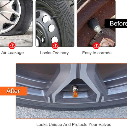 12PCS Tire Valve Stem Caps, Car Exterior Accessories, Aluminum Alloy Cover Universal for Cars, Trucks, Motorcycles and Bicycles (Orange) Orange -