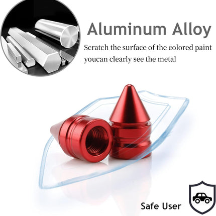 Car Tire Valve Caps, 4 Pieces of Universal Aluminum Alloy Trim Accessories Dust Covers for Cars, Trucks, SUVs and Motorcycles(Red) Red -