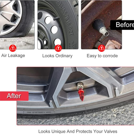 45mm Spiked Aluminum Stem Valve Caps,4PCS Dustproof Tire Wheel Caps for Cars,SUVs,Trucks Bicycles and Motorcycles(Red) 45MM-Red -