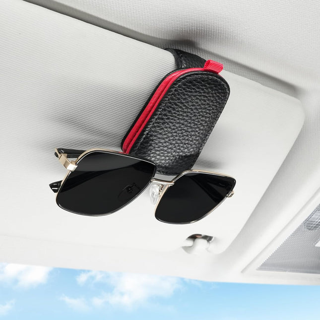 Sunglasses Holder for Car Leather Magnetic Buckle Sun Visor Sunglass Clip Ticket Card Storage Glasses