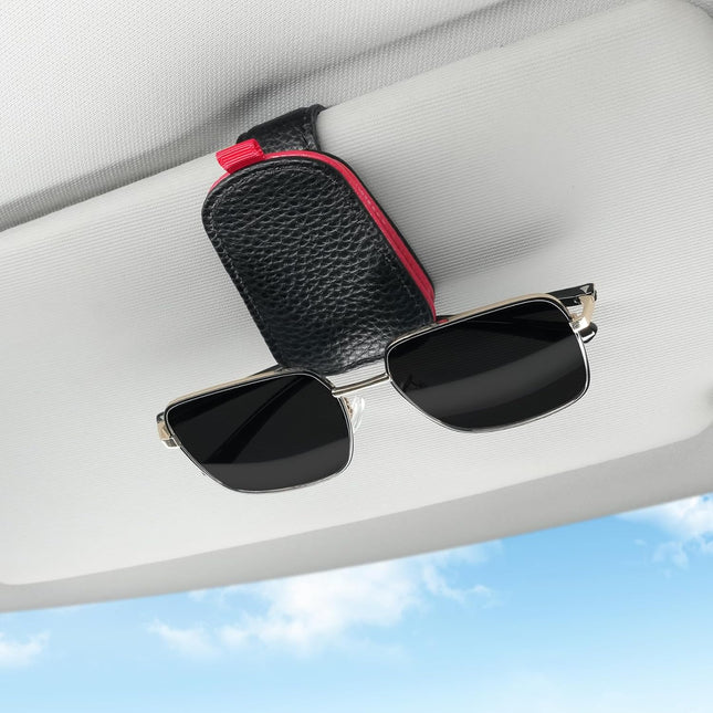 Sunglasses Holder for Car Leather Magnetic Buckle Sun Visor Sunglass Clip Ticket Card Storage Glasses – product detail