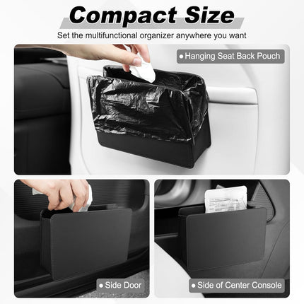 Car Door Trash Can, Leather Vehicle Bin, Mini Dustbin Garbage Container Can with 30 Pcs Bags, Foldable Storage Bag Organizer, Accessories Interior for Women Men, Black -