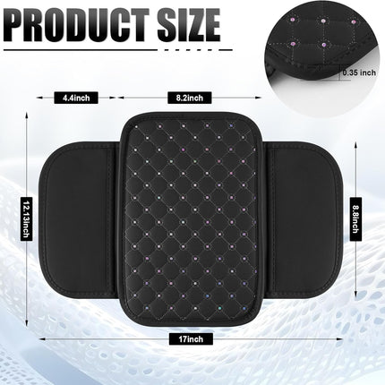 Bling Center Console Arm Rest Cover for Car, Middle Armrest Storage Box Cover, Interior Car Accessories Women and Man Gifts Sets (Black) black -