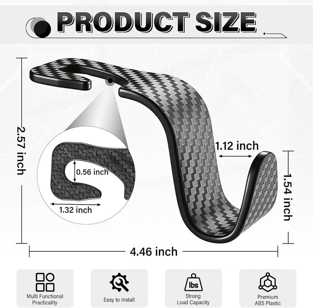 Universal 2 Pack Car Seat Headrest Purse Hook Carbon Fiber Back Hook Storage Organizer Hanger for Handbag – product detail