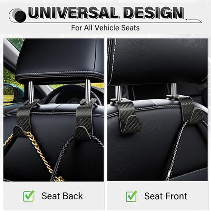 Universal 2 Pack Car Seat Headrest Purse Hook, Carbon Fiber Back Hook Storage Organizer Hanger for Handbag Coat, Interior Accessories(Black) Black 2PC