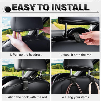 Universal 2 Pack Car Seat Headrest Purse Hook, Carbon Fiber Back Hook Storage Organizer Hanger for Handbag Coat, Interior Accessories(Black) Black 2PC