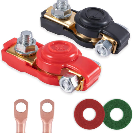Car Battery Terminal Connector Classification Kit, Pure Copper Negative and Positive Cable Ends with Plastic Cover, Applicable to Automobile, Truck RV Accessories -