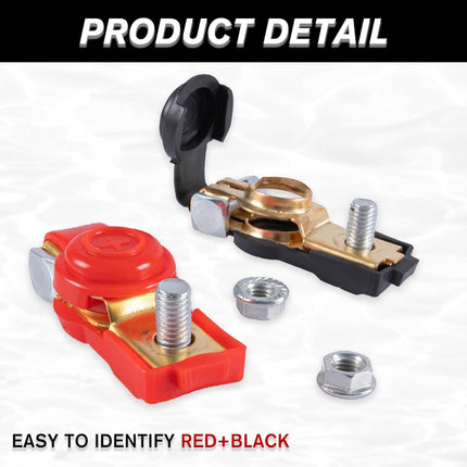 Car Battery Terminal Connector Classification Kit, Pure Copper Negative and Positive Cable Ends with Plastic Cover, Applicable to Automobile, Truck RV Accessories -