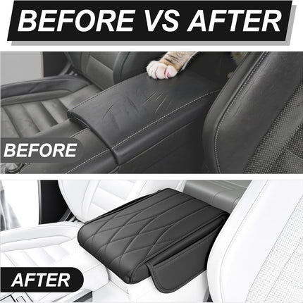Car Center Console Cover Pad, Universal Leather Waterproof Arm Rest for with 2 Storage Bags, Interior Accessories Most Vehicles, Cars, SUVs, Trucks (Black) black -