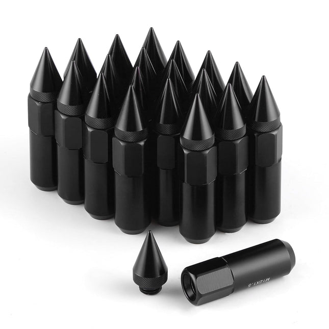 20PCS M12X1.5 Wheel Lug Nuts Cap Spiked Extended Tuner 60mm Aluminum Wheels Rims Nuts (Black) Black