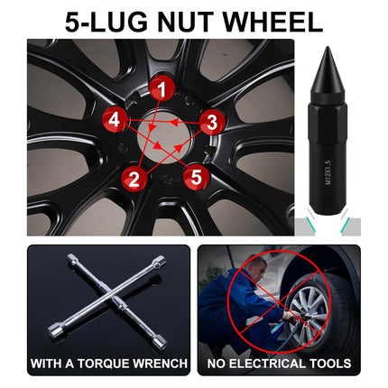 20PCS M12X1.5 Wheel Lug Nuts, Cap Spiked Extended Tuner 60mm Aluminum Wheels Rims Nuts (Black) Black