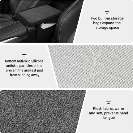 Car Leather Furry Center Console Cover with 2 Storage Bags, Universal Fluffy Armrest Seat Box Pad, Comfortable Interior Accessories, Fits for Most Vehicles (Black) Black -