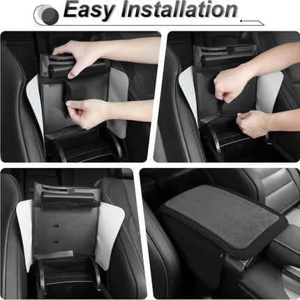 Car Leather Furry Center Console Cover with 2 Storage Bags, Universal Fluffy Armrest Seat Box Pad, Comfortable Interior Accessories, Fits for Most Vehicles (Black) Black -