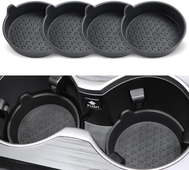 Car Cup Holder 4-Pack Silicone Coasters Universal Non-Slip Recessed Interior Accessories (Arrow Black)