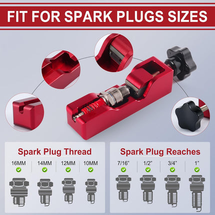 Spark Plug Gap Tool, Universal Gapper with 32 Blade Steel Feeler Gauge, Thread Plugs Compatible for Most 10mm 12mm 14mm 16mm (Red) Red+Feeler Gauge -
