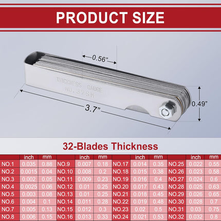 Spark Plug Gap Tool, Universal Gapper with 32 Blade Steel Feeler Gauge, Thread Plugs Compatible for Most 10mm 12mm 14mm 16mm (Red) Red+Feeler Gauge -