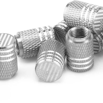 American Flag Valve Stem Cap, 12PCS Aluminum Alloy Rubber Sealed Tire Universal for Cars, Trucks, SUVs and Motorcycles, Car Exterior Accessories (Silver) Silver -