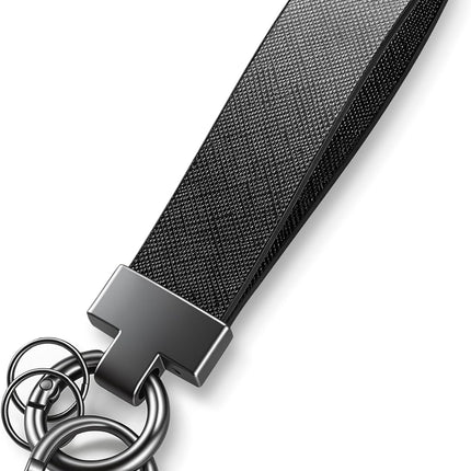 Leather Car Keychain, Universal Heavy Duty Metal Key Chain Holder with 2 Ring and Anti-Lost D-Ring, Accessories for Men Women (Black) Black -