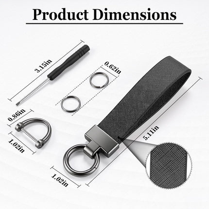 Leather Car Keychain, Universal Heavy Duty Metal Key Chain Holder with 2 Ring and Anti-Lost D-Ring, Accessories for Men Women (Black) Black -