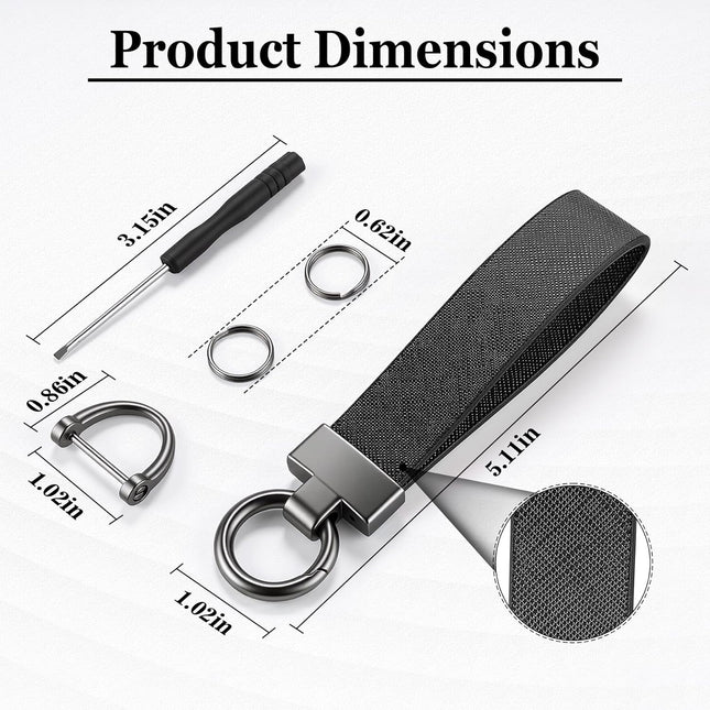Leather Car Keychain Universal Heavy Duty Metal Key Chain Holder with 2 Ring and Anti-Lost D-Ring – product detail