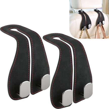 2PCS Car Purse Holder Hook, Seat Back Storage Leather-Wrapped Alloy Double Headrest Hook for Purses & Bags, Cute Interior Accessories Women and Men, Black -