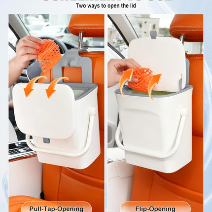 Car Trash Can with Lid and Phone Holder, Universal Bin, Waterproof Hanging Vehicle Garbage Can, Leak Proof Organizers Storage, Accessories Interior for Women Men, White -