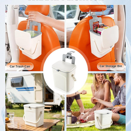 Car Trash Can with Lid and Phone Holder, Universal Bin, Waterproof Hanging Vehicle Garbage Can, Leak Proof Organizers Storage, Accessories Interior for Women Men, White -